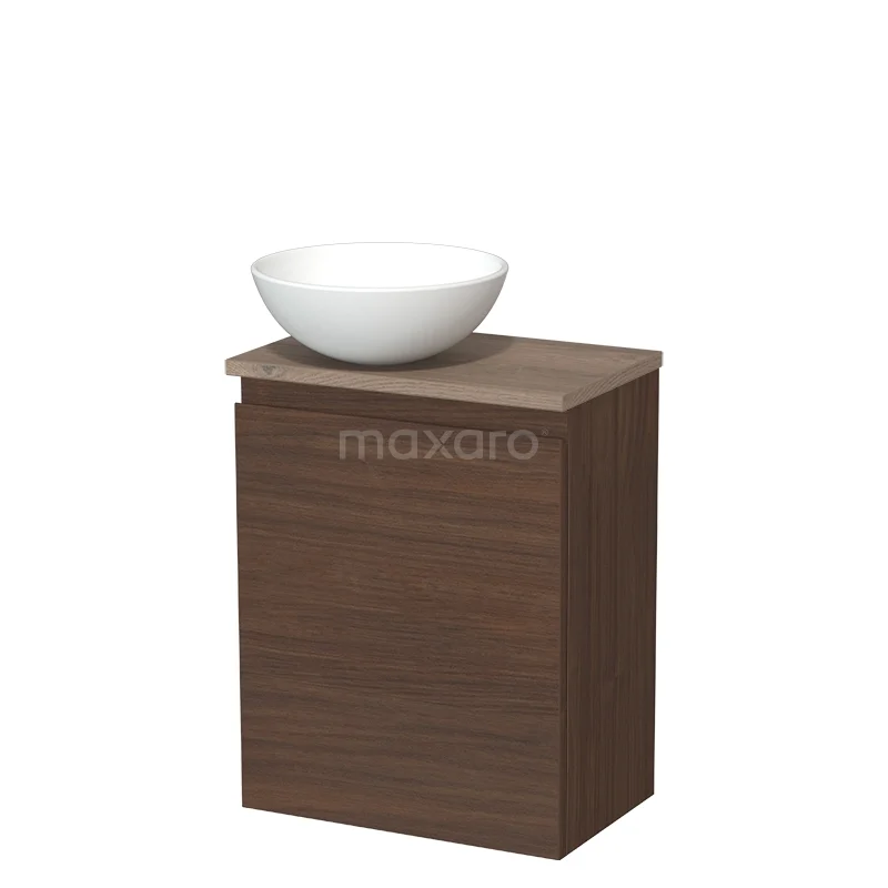Modulo Pico Toiletmeubel met waskom | 41 cm Walnoot Greeploos front Keramiek waskom TMK10-17138 Wastafelonderkast houtlook met witte kom, ruimtebesparend design, ideaal voor een moderne badkamer.