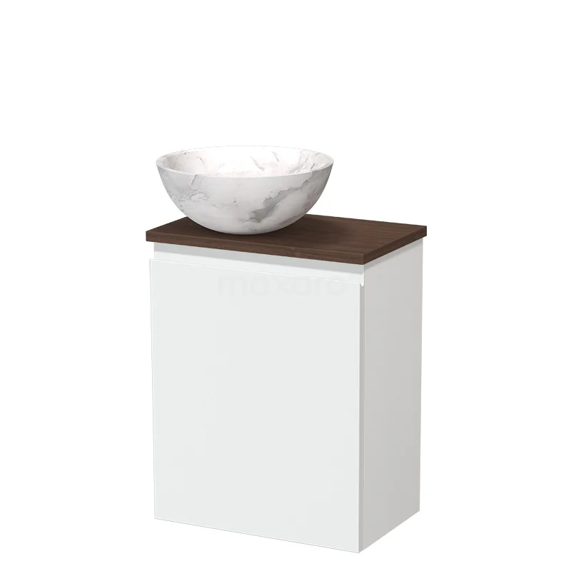 Toilet furniture with countertop wash basins TMK10-17441 White bathroom furniture with a wood-look top and marble wash basin, modern design, ideal for practical and stylish bathrooms.