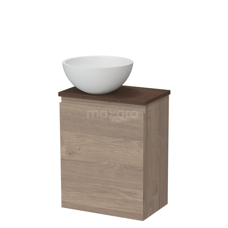 Toilet furniture with countertop wash basins TMK10-17712 Houten badkamermeubel met waskom, licht eiken kleur en donkerbruin blad, modern design voor kleine badkamers.