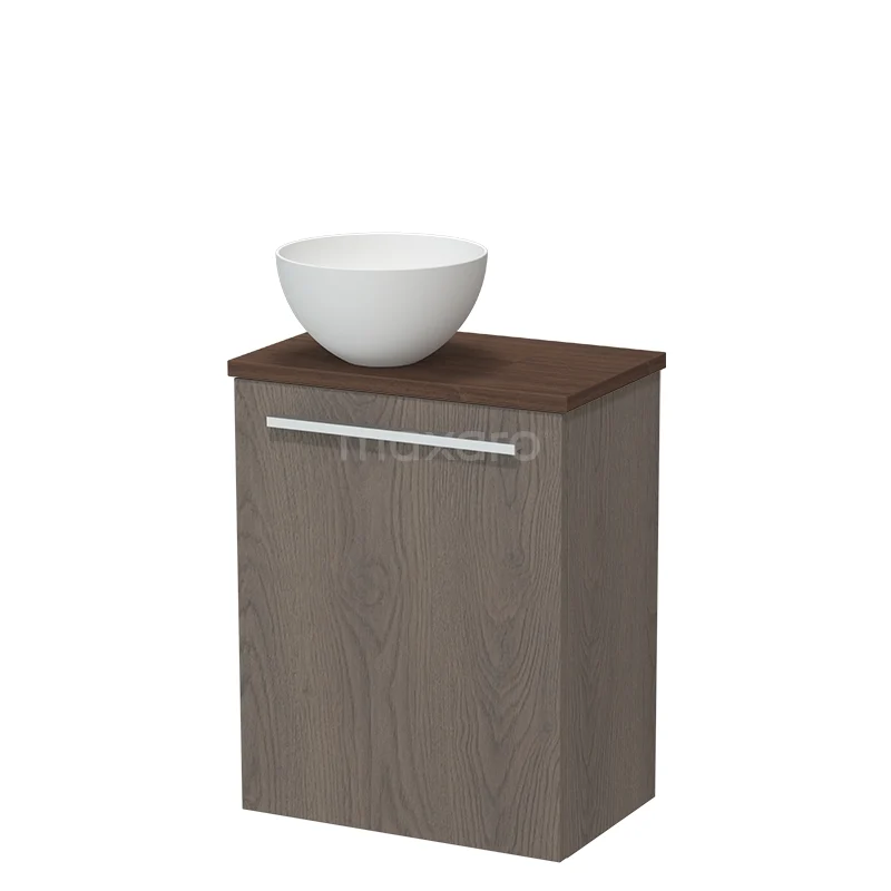 Toilet furniture with countertop wash basins TMK10-17739 Houten badkamermeubel met witte keramische waskom, modern design en ruimtebesparend formaat.