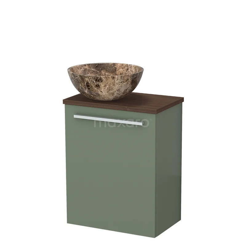 Toiletmeubel met waskom TMK10-17508 Groen badkamermeubel met houten blad en natuurstenen waskom, perfect voor een duurzame en stijlvolle badkamerinrichting.