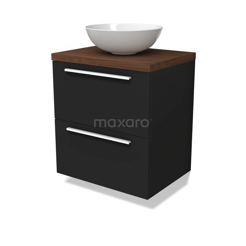 Waschbeckenmöbel Modulo BMK17-03421 Schwarz Holz Badezimmermöbel mit weißem keramischen Waschbecken, modernes Design und zwei Schubladen für organisierten Stauraum.