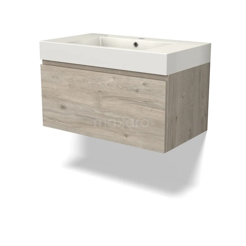 Modulo Badmöbel mit Unterschrank mit Waschbecken BMW11-04990 Holz Badmöbel mit Waschbecken, Eiche Look, Wandmontage, modernes Design, perfekt für eine stilvolle Badezimmer Einrichtung.