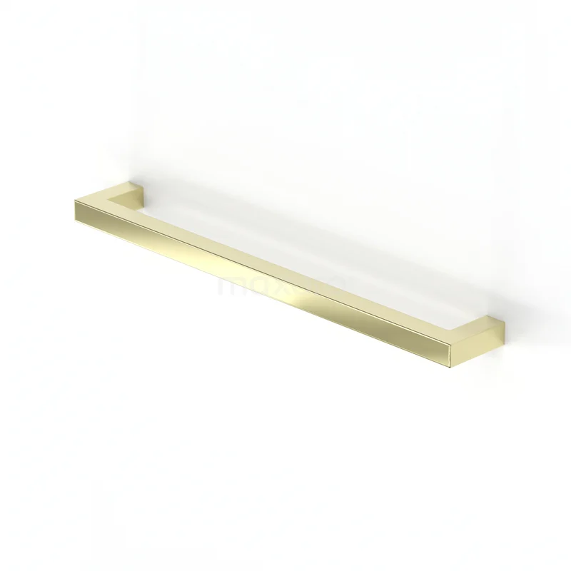 Gouden badkamershelf van metaal, strak en minimalistisch design, ideaal voor handdoeken of accessoires.