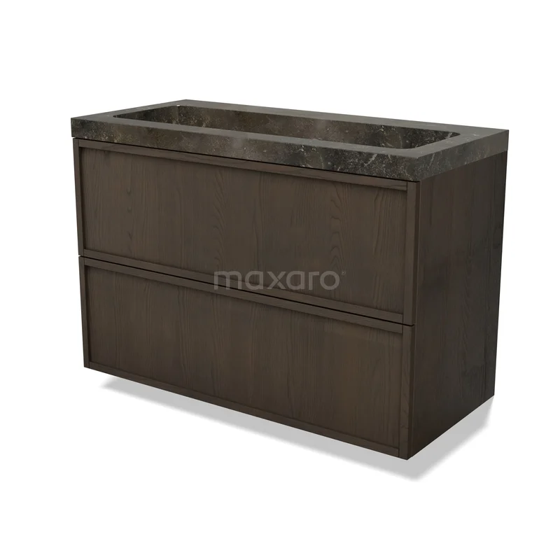 Modulo Plus Vanity units with basin | 100 cm Espresso eik Frame front Natural stone 2 Stacked drawers BMW47-00664 Houten badkamermeubel met een donker marmer blad, 2 softclose lades, luxe design perfect voor moderne badkamers.