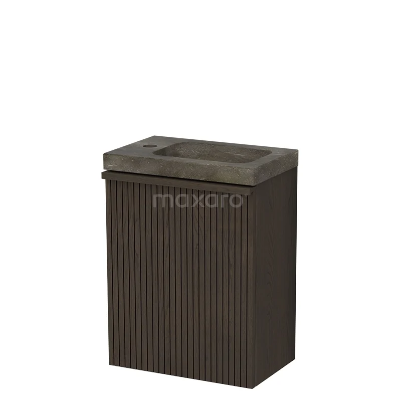 Toilet furniture with basins TMW10-01005 Donkere houten badkamerprullenbak met ribbelpatroon en rechthoekig ontwerp, ideaal voor stijlvolle afvalopslag in de badkamer.