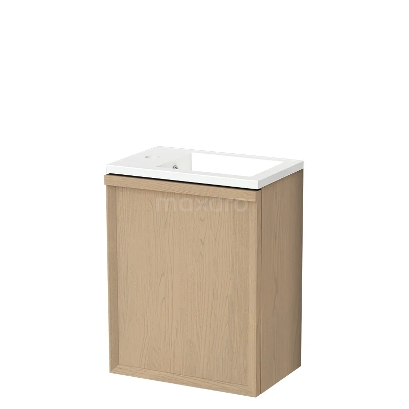 Modulo Plus Pico Toiletmeubel met wastafel | 40 cm Naturel eik Facet front Mineraalmarmer TMW10-00854 Eikenhouten badkamermeubel met geïntegreerde witte wastafel, compact design, ideaal voor kleine badkamers.