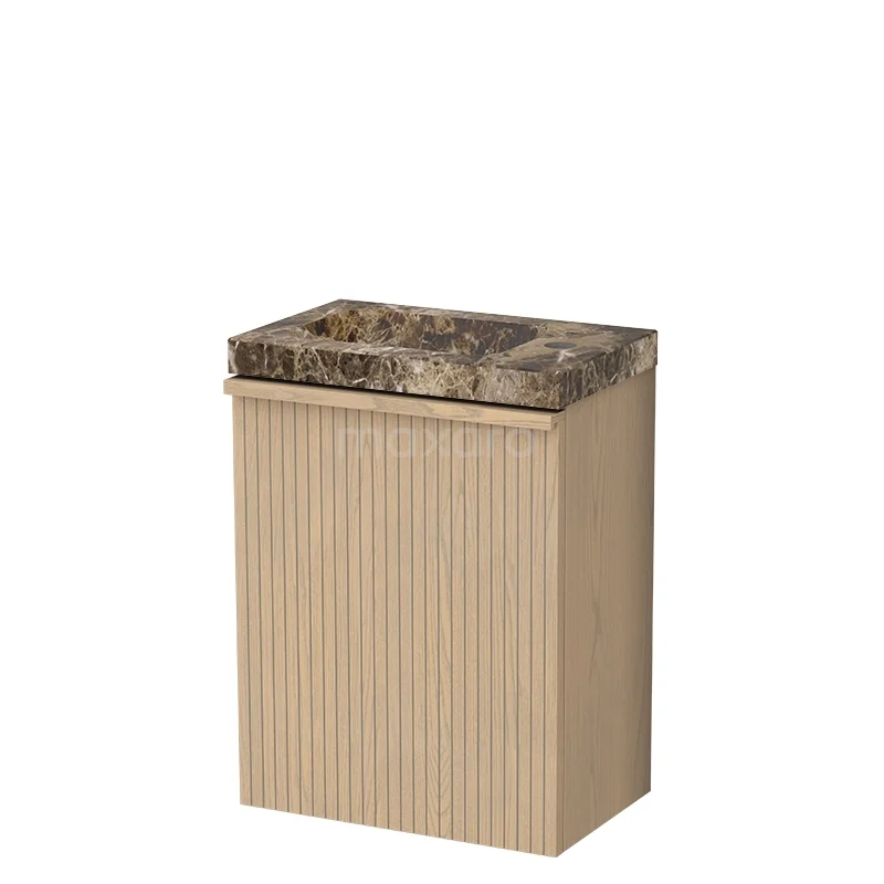 Toilet furniture with basins TMW10-00882 Beige badkamerprullenbak met ribbelstructuur en marmeren deksel, perfect voor stijlvolle en functionele badkameropslag.