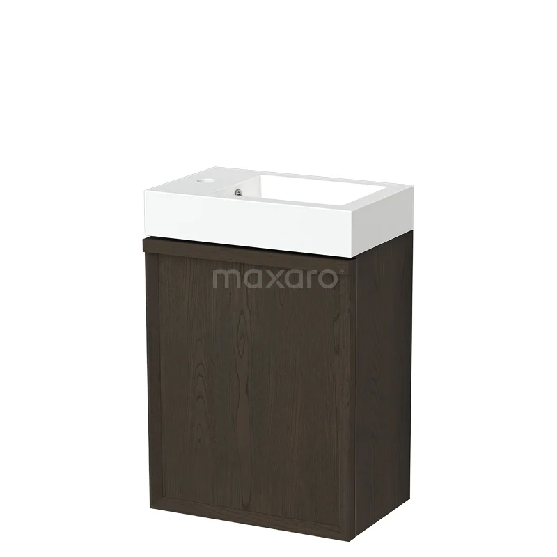 Modulo Plus Pico Toiletmeubel met wastafel | 40 cm Espresso eik Facet front Mineraalmarmer TMW10-00973 Compacte badkamermeubelset met witte wastafel en donkerbruin kastje, modern design, ideaal voor kleine badkamers.