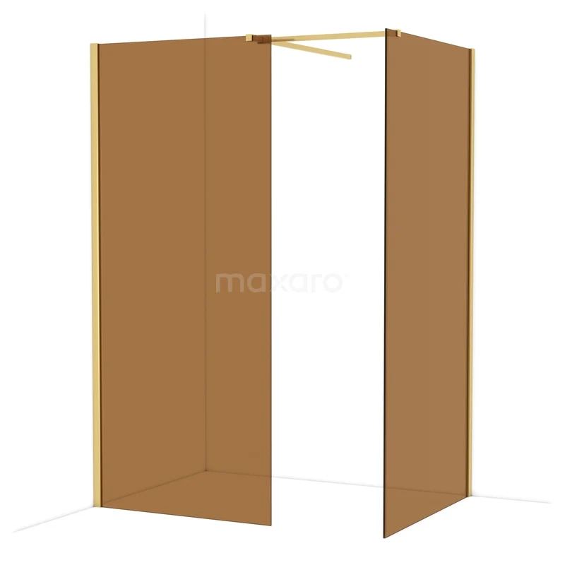Diamond Inloopdouche | 100x90 cm Goud Bronsglas 2 vaste wanden IDB0910519GG Goudkleurige inloopdouche met hoekopstelling, modern design en glazen wanden, perfect voor een luxe badkamerinterieur.