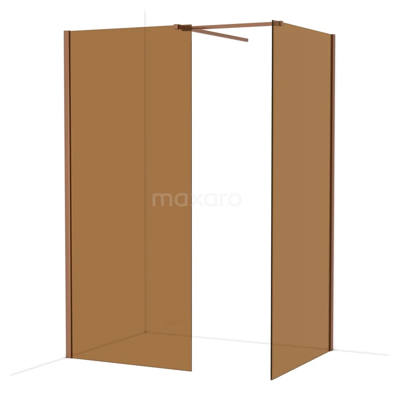 Diamond Walk-in shower | 100x90 cm Copper Bronsglas 2 fixed walls IDB0910519KP Bruine douchewand van glas, hoekmodel met minimalistisch design en mat afwerking, ideaal als moderne badkameroplossing.