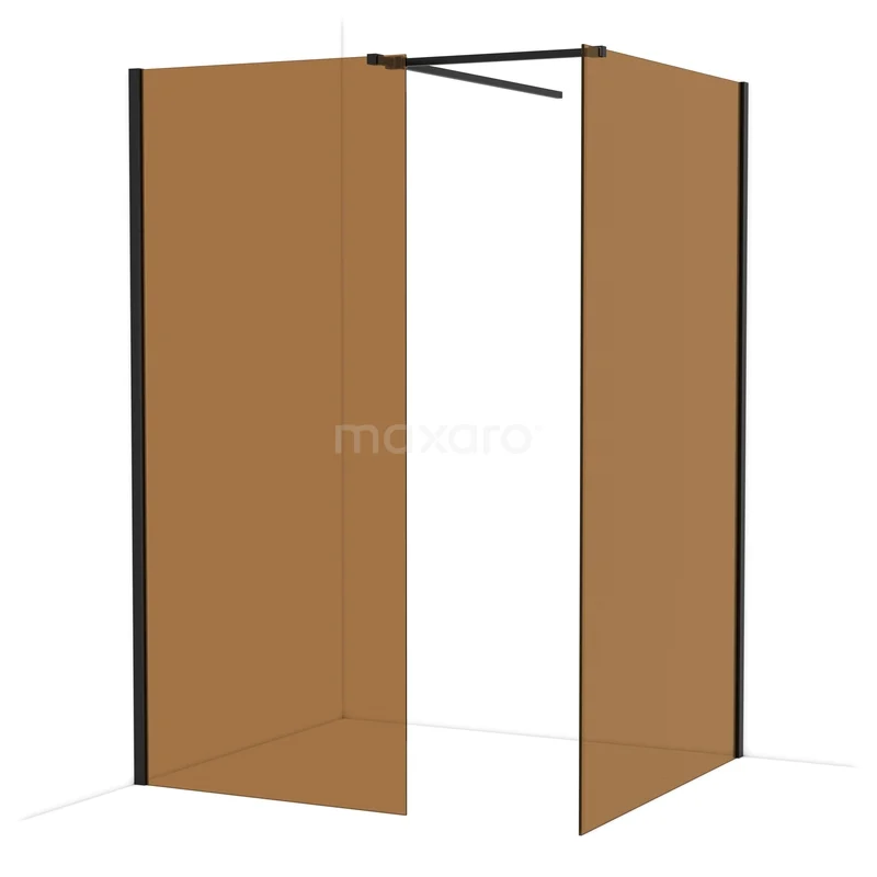 Diamant Begehbare Dusche IDB0912519MB Braune industrielle Duschwand mit schwarzem Rahmen und Eckaufstellung, ideal für eine stilvolle Badezimmerindteilung.