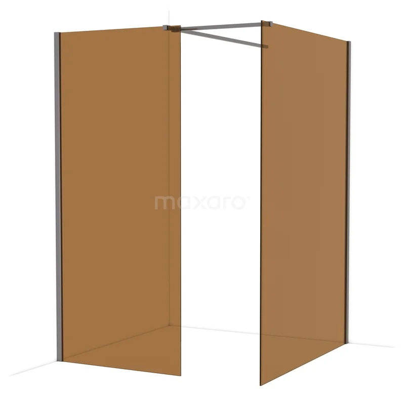 Diamond Walk-in shower | 140x90 cm Black metal Bronsglas 2 fixed walls IDB0914519ZM Bruine inloopdouchewand van glas met zwarte profielen, stijlvol en duurzaam design, perfect voor een moderne badkamer.