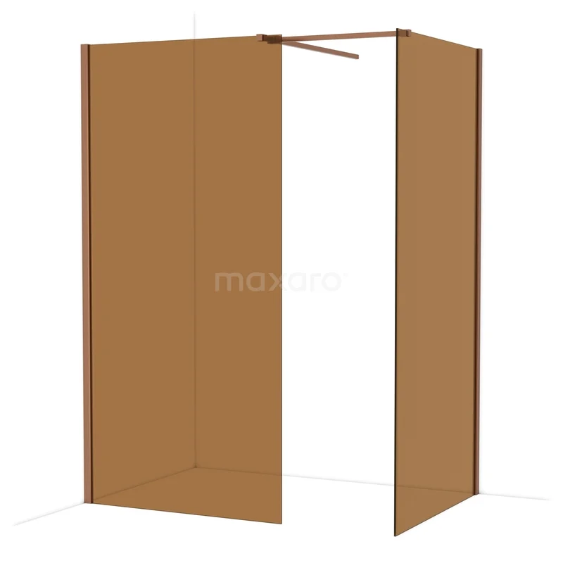 Diamond Walk-in shower | 100x100 cm Copper Bronsglas 2 fixed walls IDB1010519KP Matte bronzen douchewand, rechte lijnen, modern design, ideaal voor een stijlvolle badkamerrenovatie.