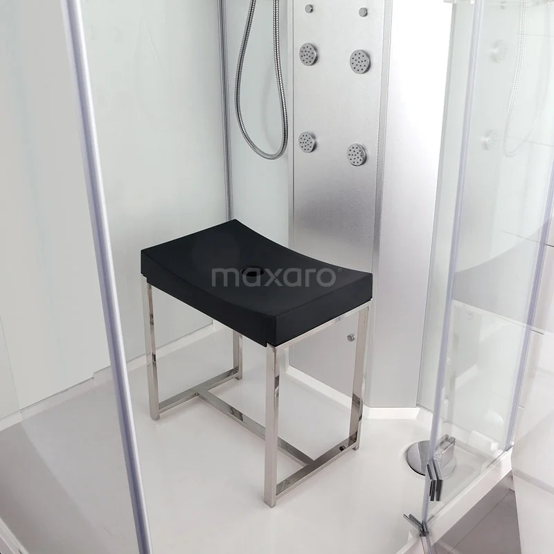 Duschsitz Dunkelgrau Kissen Edelstahl Gestell 220-2201 Schwarzes Duschkrückchen mit rostfreiem Stahlrahmen, ideal für Komfort im Badezimmer, passt in moderne Duschkabinen.