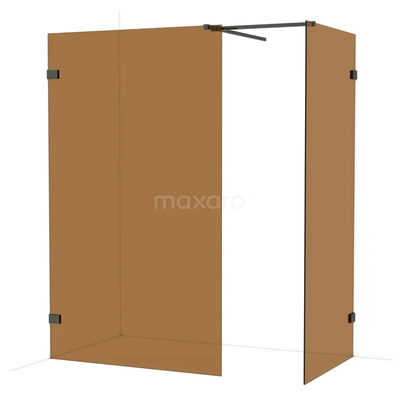Diamant Begehbare Dusche IDB1209529BC Braune Gläserne Duschwand, Eckmodell mit minimalistischem Schwarzrahmen, ideal für einen modernen Badezimmerstil.