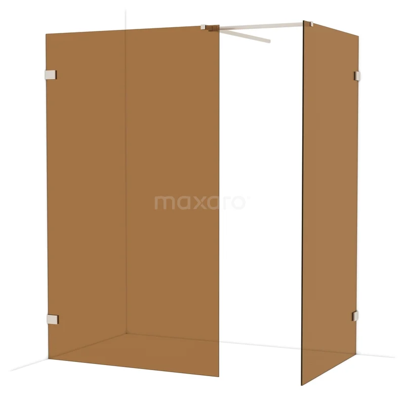 Diamond Walk-in shower | 120x100 cm Stainless steel Bronsglas 2 fixed walls IDB1210529BR Douchecabine met hoekinstap, helder glas, messing scharnieren en mat gouden afwerking, ideaal voor luxe badkamers.