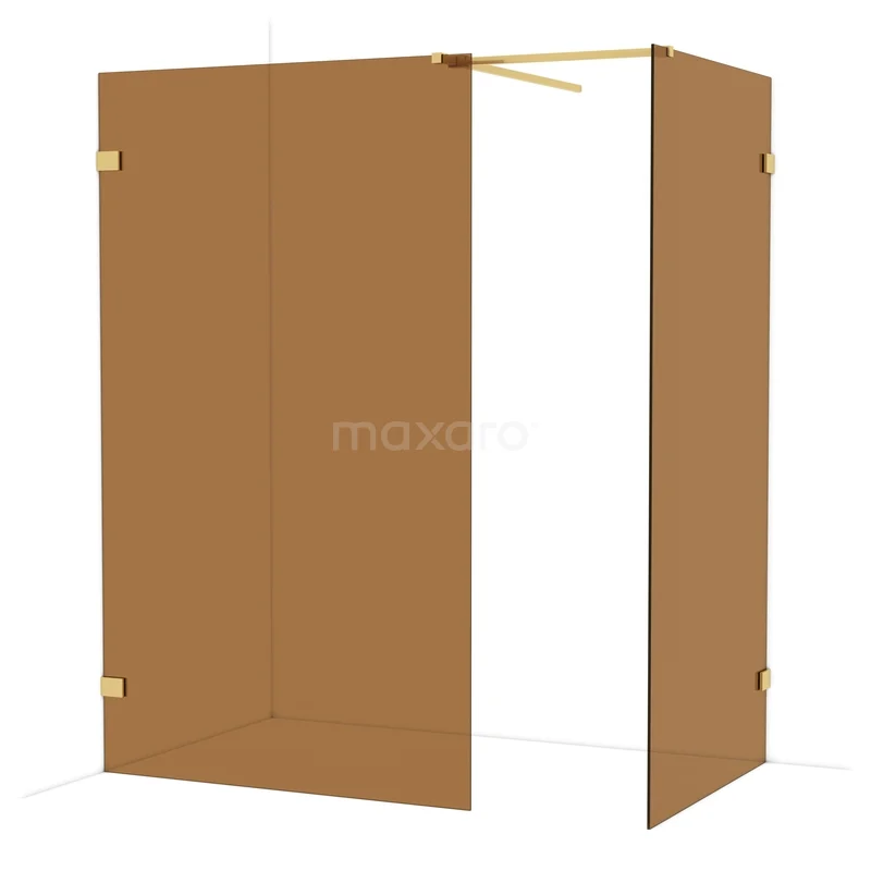 Diamond Walk-in shower | 120x100 cm Gold Bronsglas 2 fixed walls IDB1210529GG Matgouden douchewand met hoekprofiel, minimalistisch design, ideaal voor een luxueuze badkamerinrichting.
