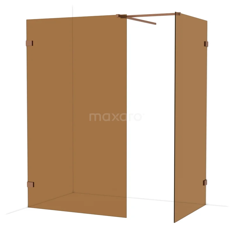 Diamond Inloopdouche | 120x100 cm Koper Bronsglas 2 vaste wanden IDB1210529KP Hoekdouchewand bronskleurig glas, minimalistisch design, ideaal voor een moderne badkamer met een luxe uitstraling.