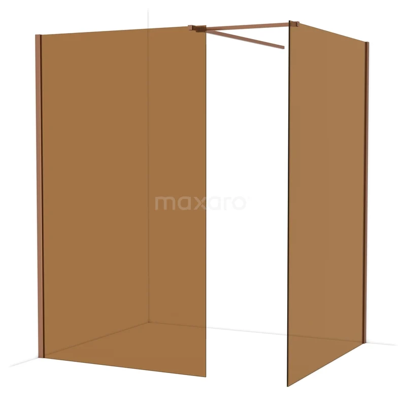 Diamond Walk-in shower | 140x120 cm Copper Bronze glass 2 fixed walls IDB1214519KP Brown corner shower screen made of glass with a matte frame, modern bathroom screen solution made from sustainable materials.