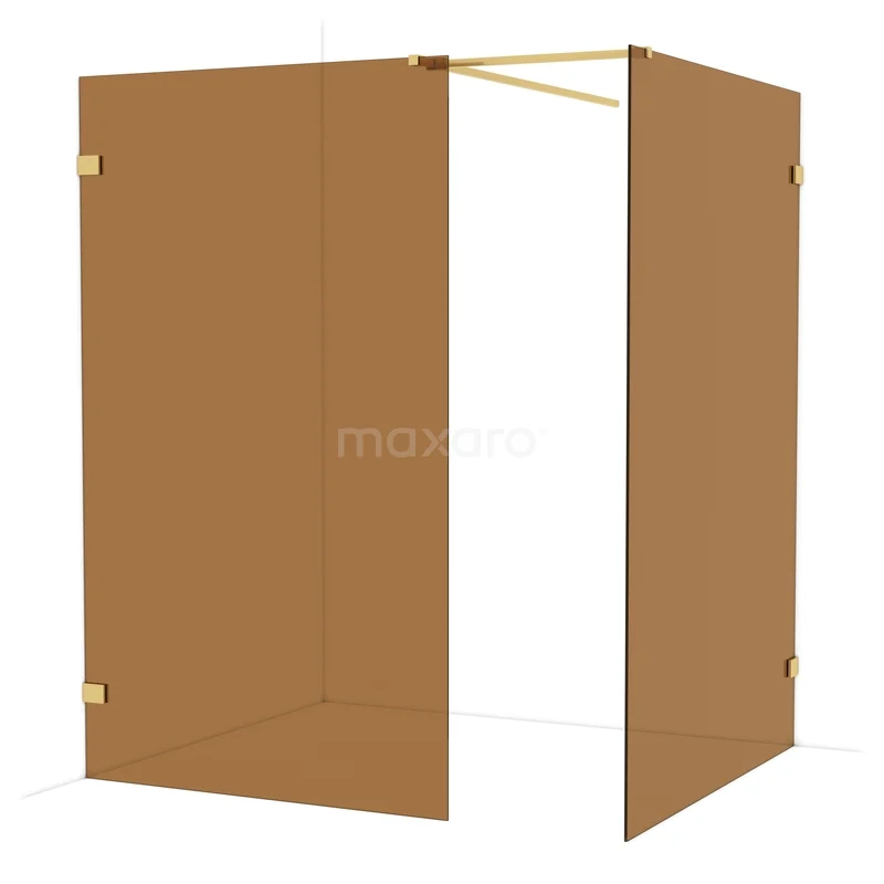 Diamond Walk-in shower | 140x120 cm Gold Bronsglas 2 fixed walls IDB1214529GG Bruine glazen douchewand, hoekopstelling met goudkleurige details, ideaal voor moderne badkamers, straalt luxe en stijl uit.