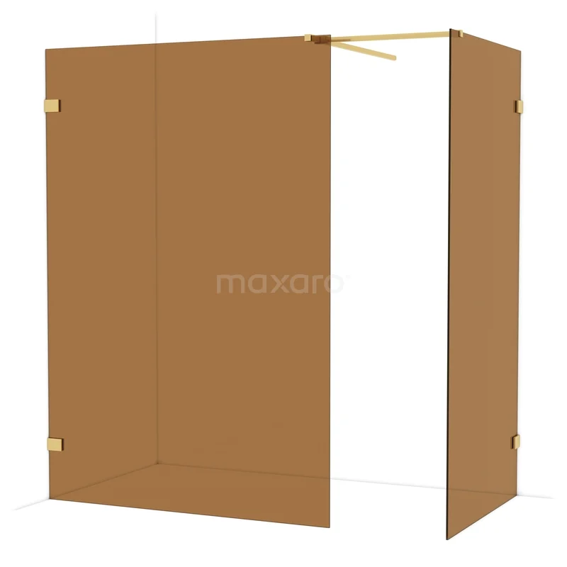 Diamond Walk-in shower | 140x100 cm Gold Bronze glass 2 fixed walls IDB1410529GG Shower wall with golden accents, corner installation, tinted glass, stylish and water-resistant design for a modern bathroom.