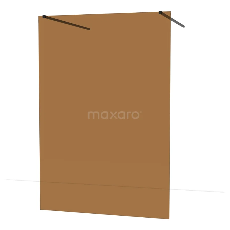 Diamond Walk-in shower | 140 cm Matte black Bronze glass Free-standing wall IDF1489MB Brown glass shower wall, matte finish, with black mounting brackets; modern design for stylish bathroom decor.