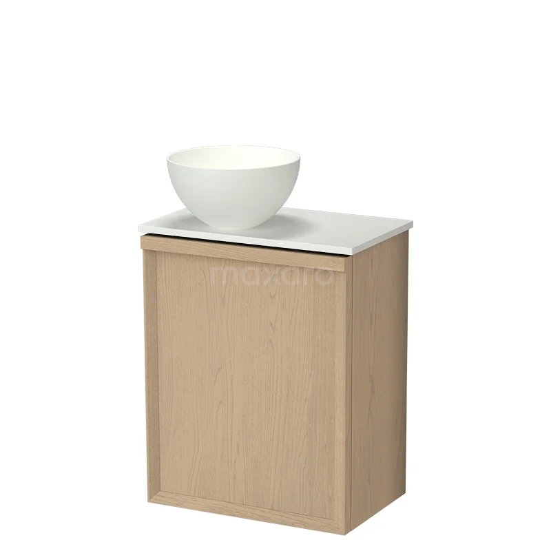 Modulo Plus Pico Toiletmeubel met waskom | 41 cm Naturel eik Facet front Mat wit Solid surface waskom TMK10-18012 Houten badkamerkast met witte keramische kom, compact design en modern uiterlijk, ideaal voor kleine badkamers.
