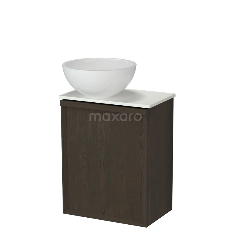 Modulo Plus Pico WC-Möbel mit Aufsatzwaschbecken | 41 cm Espresso Eiche Facettenfront Hochglanz Weiß Mineralguss Aufsatzwaschbecken TMK10-18166 Dunkelholz Badmöbel mit weißer Waschbecken, kompaktes Design, ideal für moderne Bäder.