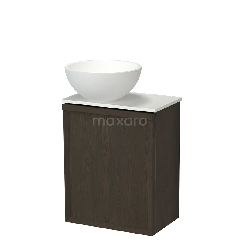 Modulo Plus Pico WC-Möbel mit Aufsatzwaschbecken | 41 cm Espresso Eiche Facettenfront Matt Weiß Aufsatzwaschbecken TMK10-18167 Holz-Badmöbel in Dunkelbraun mit weißem keramischen Aufsatzwaschbecken, kompaktes Design ideal für kleine Bäder.