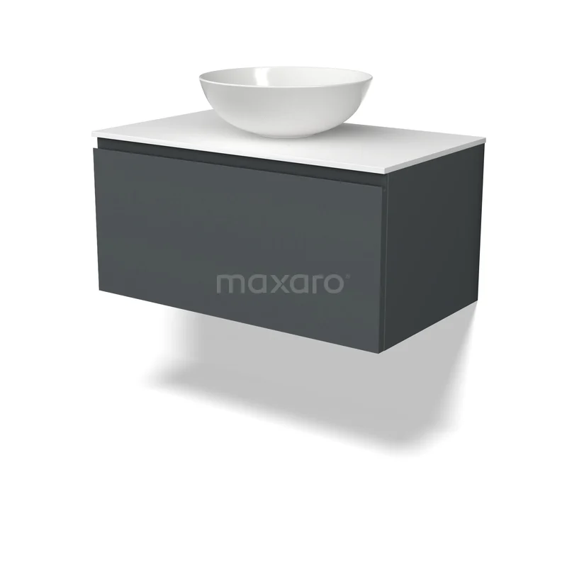 Modulo Plato Vanity units for countertop basin | 80 cm Dark grey Handle-less front Solid surface worktop 1 drawer BMK11-03134 Modulo Plato Vanity units for countertop basin | 80 cm Dark grey Handle-less front Solid surface worktop 1 drawer BMK11-03134