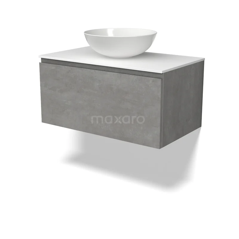 Modulo Plato Vanity units for countertop basin | 80 cm Light grey concrete Handle-less front Solid surface worktop 1 drawer BMK11-03203 Modulo Plato Vanity units for countertop basin | 80 cm Light grey concrete Handle-less front Solid surface worktop 1 drawer BMK11-03203