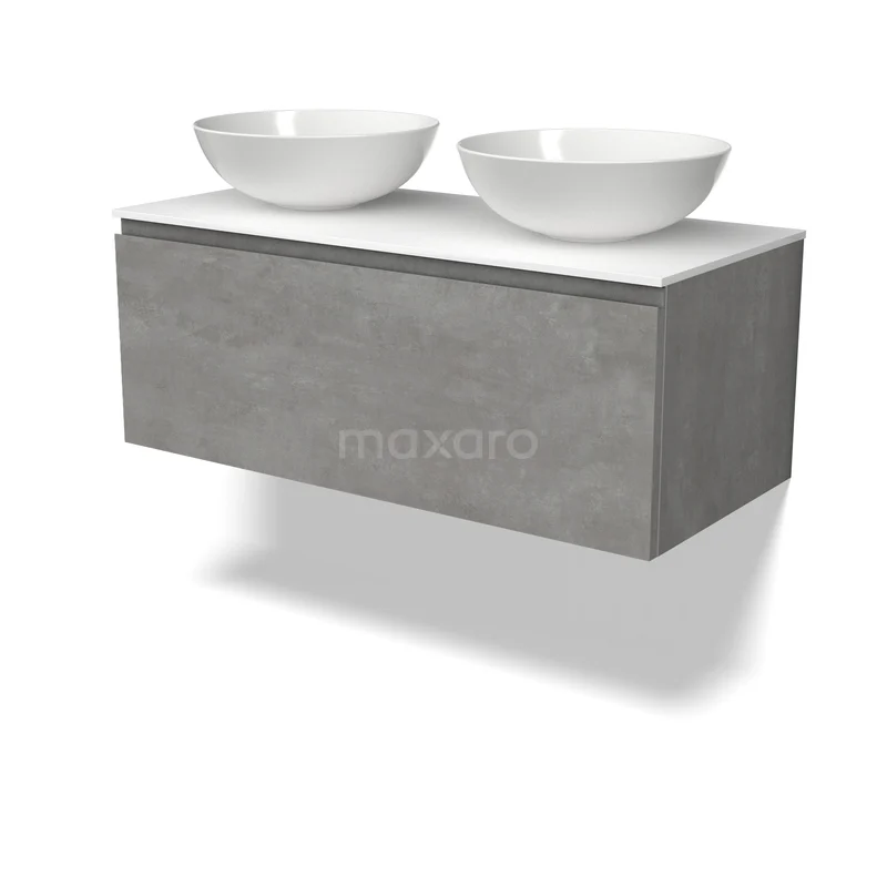 Modulo Plato Vanity units for countertop basin | 100 cm Light grey concrete Handle-less front Solid surface worktop 1 drawer BMK11-03204 Modulo Plato Vanity units for countertop basin | 100 cm Light grey concrete Handle-less front Solid surface worktop 1 drawer BMK11-03204