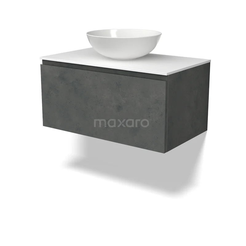 Modulo Plato Vanity units for countertop basin | 80 cm Dark grey concrete Handle-less front Solid surface worktop 1 drawer BMK11-03206 Modulo Plato Vanity units for countertop basin | 80 cm Dark grey concrete Handle-less front Solid surface worktop 1 drawer BMK11-03206