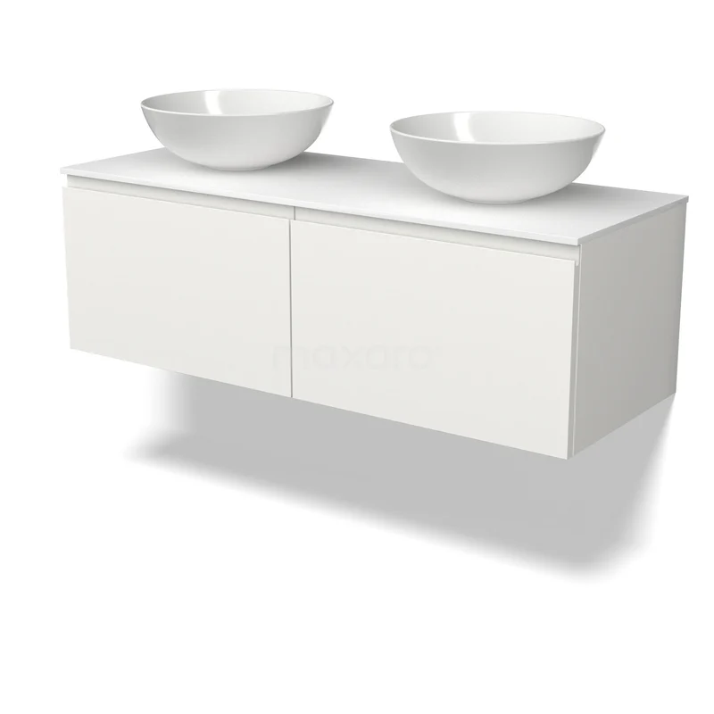 Modulo Plato Vanity units for countertop basin | 120 cm Matte white Handle-less front Solid surface worktop 2 Side-by-side drawers BMK12-02269 Modulo Plato Vanity units for countertop basin | 120 cm Matte white Handle-less front Solid surface worktop 2 Side-by-side drawers BMK12-02269