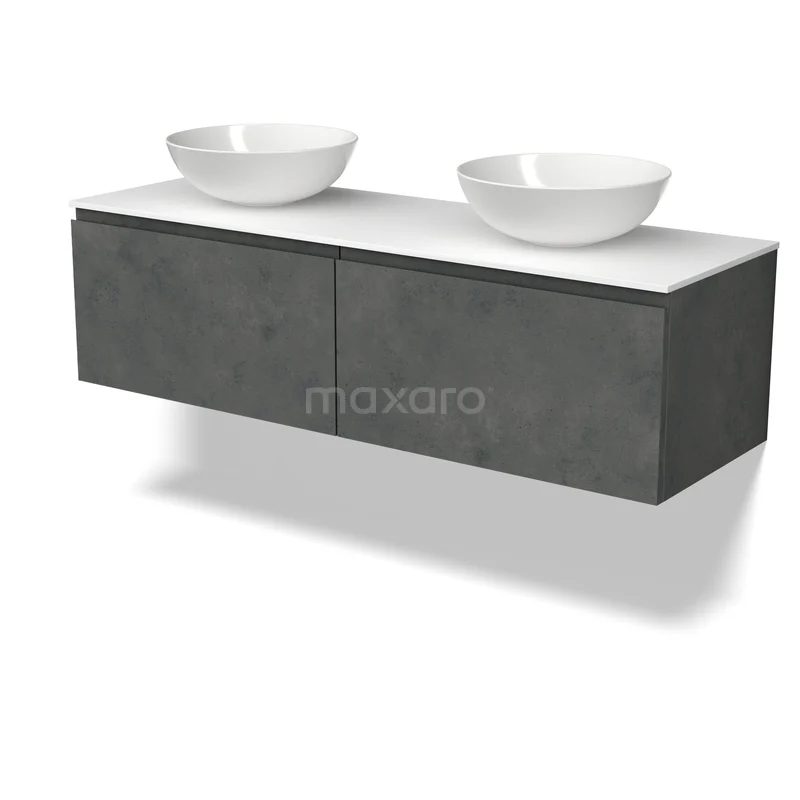 Modulo Plato Badkamermeubel voor waskom | 140 cm Donkergrijs beton Greeploos front Solid surface blad 2 lades naast elkaar BMK12-02355 Modulo Plato Badkamermeubel voor waskom | 140 cm Donkergrijs beton Greeploos front Solid surface blad 2 lades naast elkaar BMK12-02355