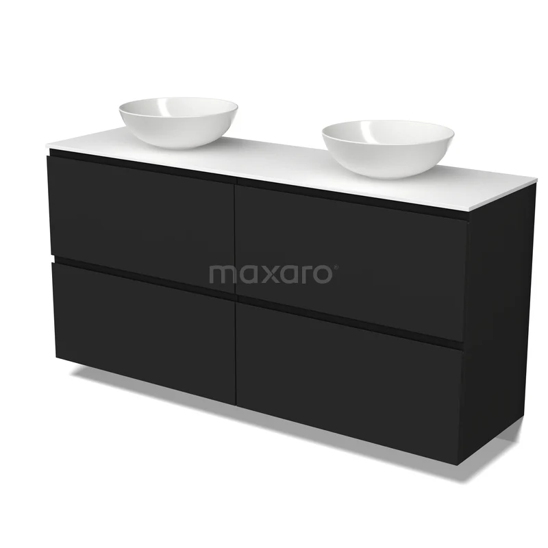 Modulo Plato Vanity units for countertop basin | 160 cm Matte black Handle-less front Solid surface worktop 4 high drawers BMK14-01004 Modulo Plato Vanity units for countertop basin | 160 cm Matte black Handle-less front Solid surface worktop 4 high drawers BMK14-01004