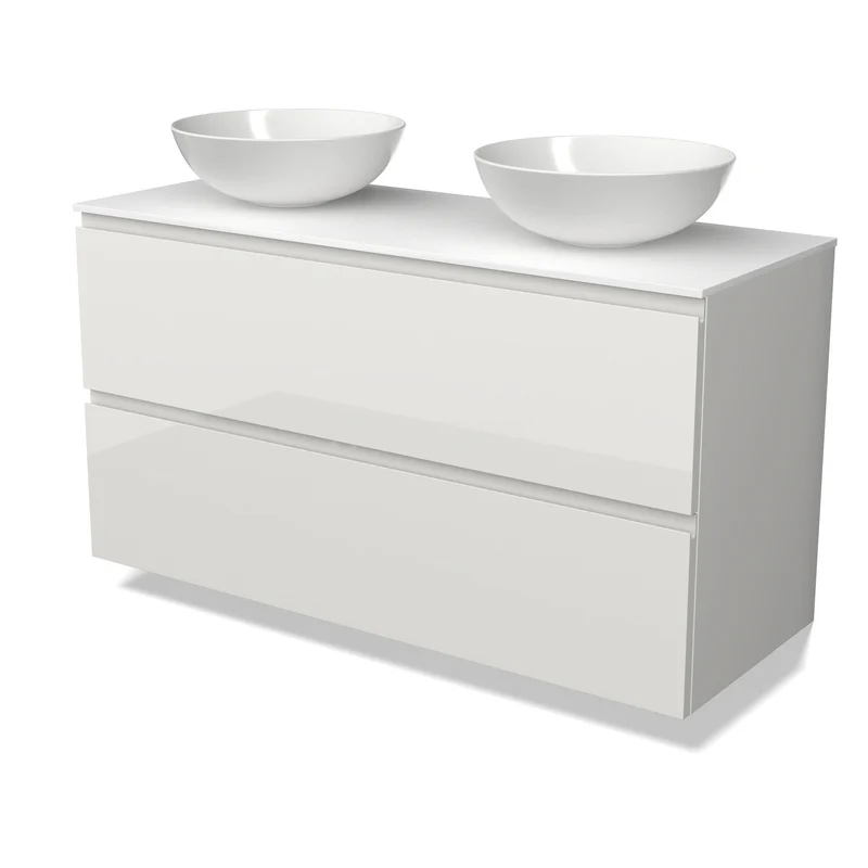 Modulo Plato Vanity units for countertop basin | 120 cm High-gloss white Handle-less front Solid surface worktop 2 Stacked drawers BMK17-03600 Modulo Plato Vanity units for countertop basin | 120 cm High-gloss white Handle-less front Solid surface worktop 2 Stacked drawers BMK17-03600
