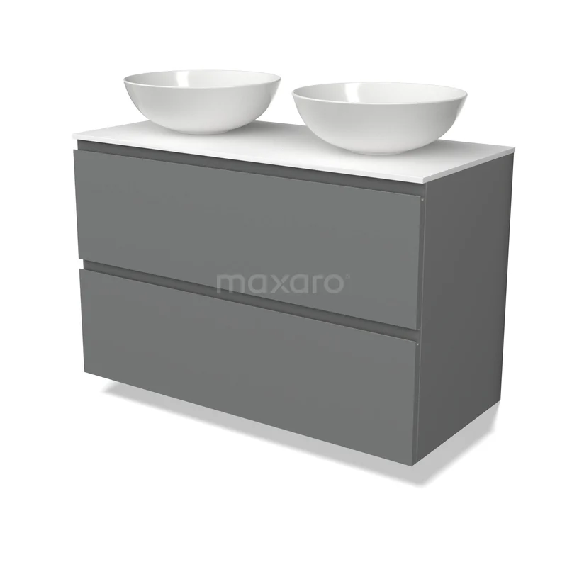 Modulo Plato Badkamermeubel voor waskom | 100 cm Middengrijs Greeploos front Solid surface blad 2 lades onder elkaar BMK17-03620