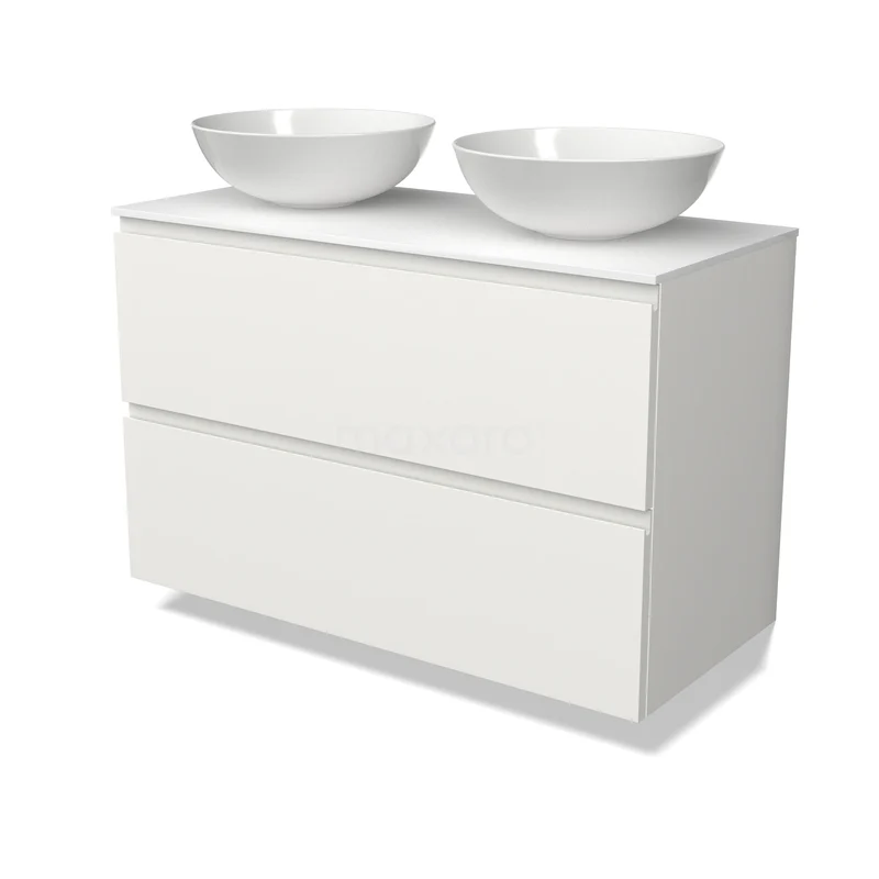 Modulo Plato Badkamermeubel voor waskom | 100 cm Mat wit Greeploos front Solid surface blad 2 lades onder elkaar BMK17-03632 Modulo Plato Badkamermeubel voor waskom | 100 cm Mat wit Greeploos front Solid surface blad 2 lades onder elkaar BMK17-03632