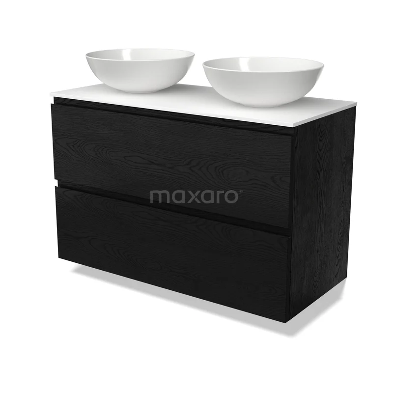 Modulo Plato Vanity units for countertop basin | 100 cm Black oak Handle-less front Solid surface worktop 2 Stacked drawers BMK17-03742 Modulo Plato Vanity units for countertop basin | 100 cm Black oak Handle-less front Solid surface worktop 2 Stacked drawers BMK17-03742