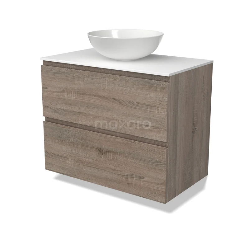 Modulo Plato Badkamermeubel voor waskom | 80 cm Eiken Greeploos front Solid surface blad 2 lades onder elkaar BMK17-03745 Modulo Plato Badkamermeubel voor waskom | 80 cm Eiken Greeploos front Solid surface blad 2 lades onder elkaar BMK17-03745