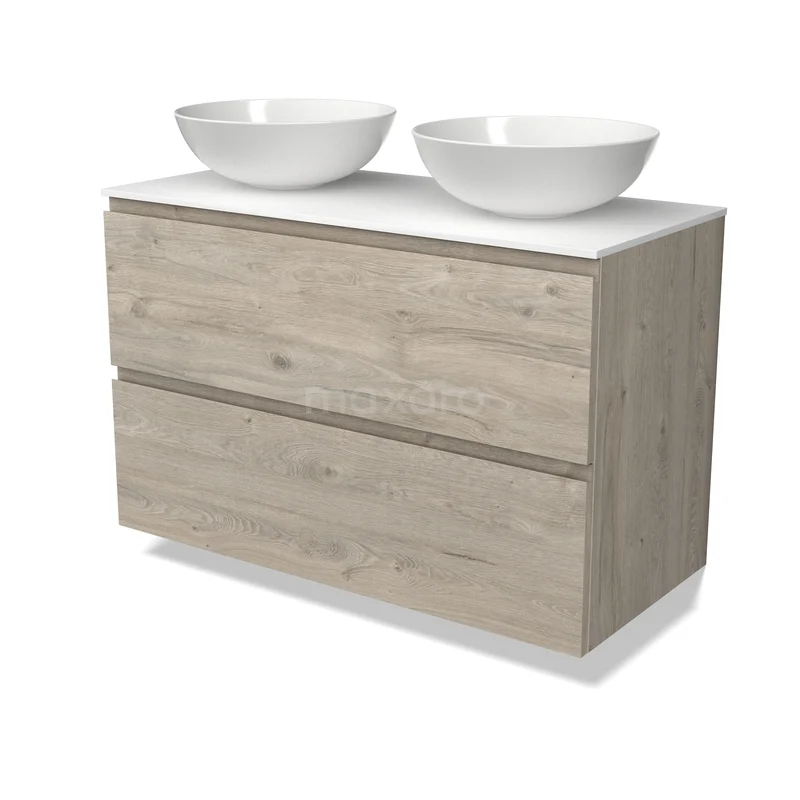 Modulo Plato Vanity units for countertop basin | 100 cm Light grey oak Handle-less front Solid surface worktop 2 Stacked drawers BMK17-03774 Modulo Plato Vanity units for countertop basin | 100 cm Light grey oak Handle-less front Solid surface worktop 2 Stacked drawers BMK17-03774