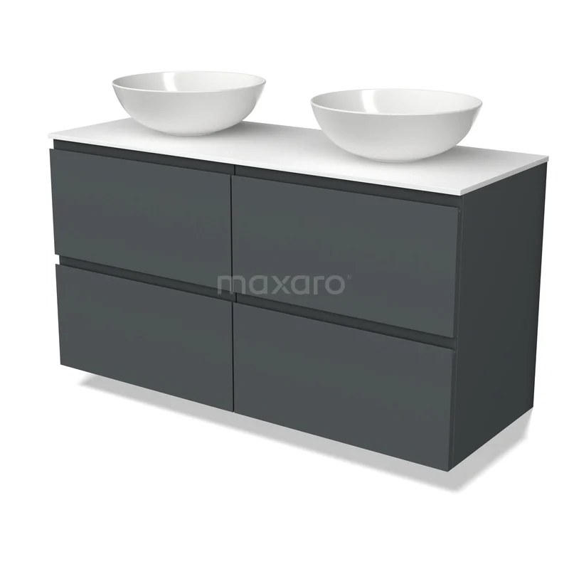 Modulo Plato Vanity units for countertop basin | 120 cm Dark grey Handle-less front Solid surface worktop 4 drawers BMK18-02495 Modulo Plato Vanity units for countertop basin | 120 cm Dark grey Handle-less front Solid surface worktop 4 drawers BMK18-02495