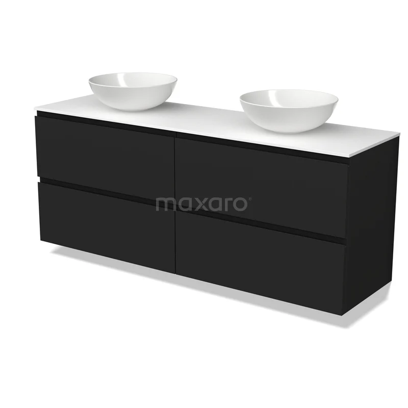 Modulo Plato Vanity units for countertop basin | 160 cm Matte black Handle-less front Solid surface worktop 4 drawers BMK18-02535 Modulo Plato Vanity units for countertop basin | 160 cm Matte black Handle-less front Solid surface worktop 4 drawers BMK18-02535