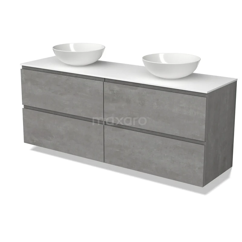 Modulo Plato Vanity units for countertop basin | 160 cm Light grey concrete Handle-less front Solid surface worktop 4 drawers BMK18-02583 Modulo Plato Vanity units for countertop basin | 160 cm Light grey concrete Handle-less front Solid surface worktop 4 drawers BMK18-02583