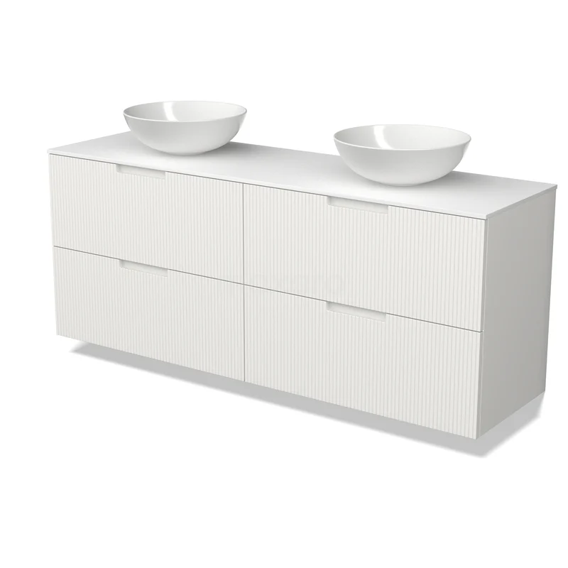Modulo Plato Vanity units for countertop basin | 160 cm Matte white Line front Solid surface worktop 4 drawers BMK18-02592 Modulo Plato Vanity units for countertop basin | 160 cm Matte white Line front Solid surface worktop 4 drawers BMK18-02592