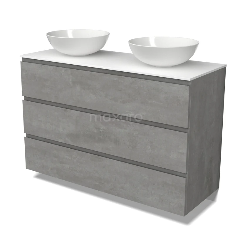 Modulo Plato Vanity units for countertop basin | 120 cm Light grey concrete Handle-less front Solid surface worktop 3 drawers BMK19-01913 Modulo Plato Vanity units for countertop basin | 120 cm Light grey concrete Handle-less front Solid surface worktop 3 drawers BMK19-01913