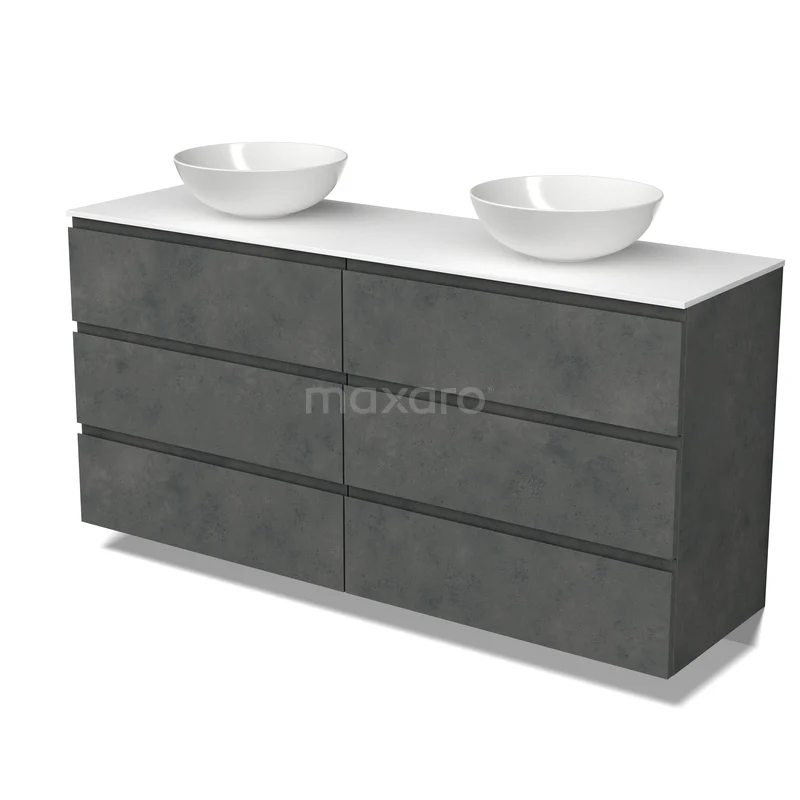 Modulo Plato Vanity units for countertop basin | 160 cm Dark grey concrete Handle-less front Solid surface worktop 6 drawers BMK20-00391 Modulo Plato Vanity units for countertop basin | 160 cm Dark grey concrete Handle-less front Solid surface worktop 6 drawers BMK20-00391