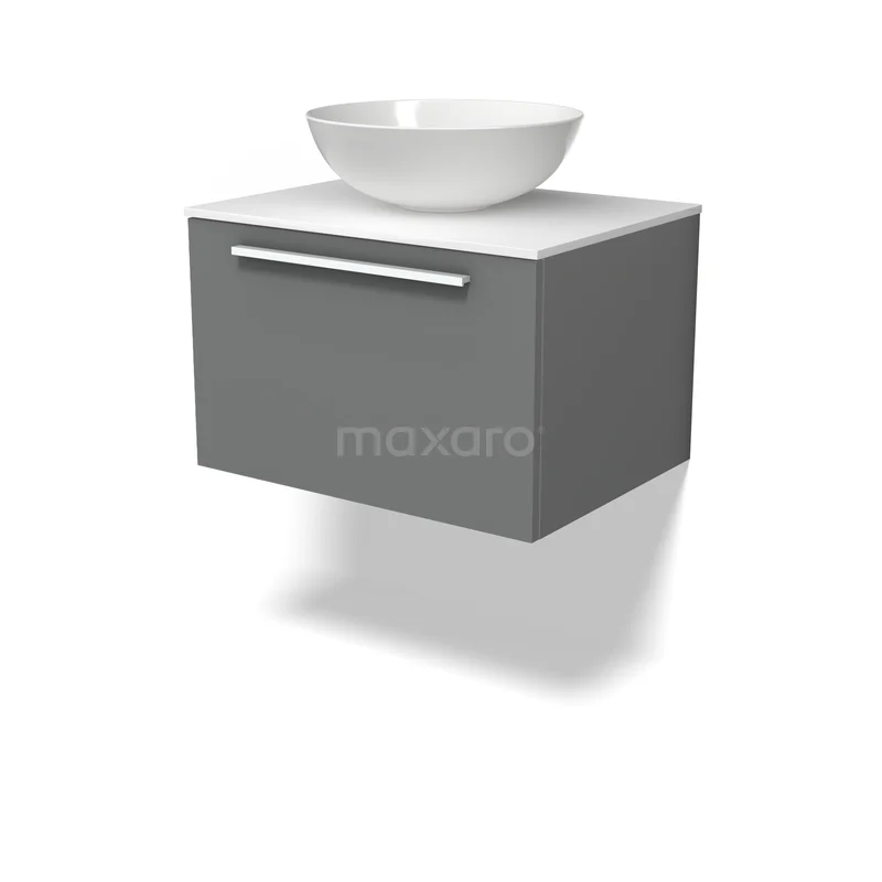 Modulo Plato Badkamermeubel voor waskom | 60 cm Middengrijs Vlak front Solid surface blad 1 lade BMK11-03114